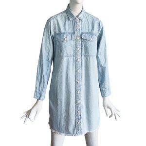 MADEWELL Western Coastal Grandma Light Wash Chambray Raw Hem Mini Shirt Dress XS